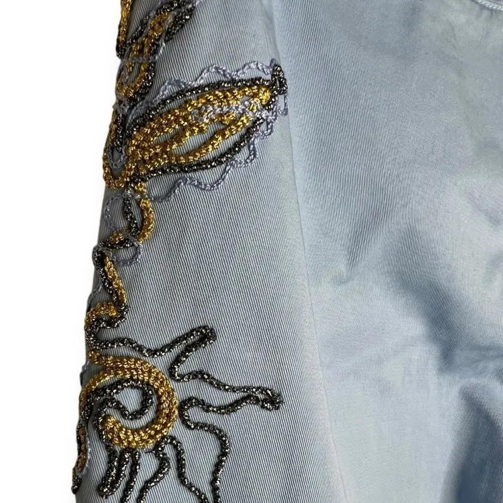 Anthropologie History Repeats Pants Blue Embroidered Beaded Metallic Size 38‎ 2
